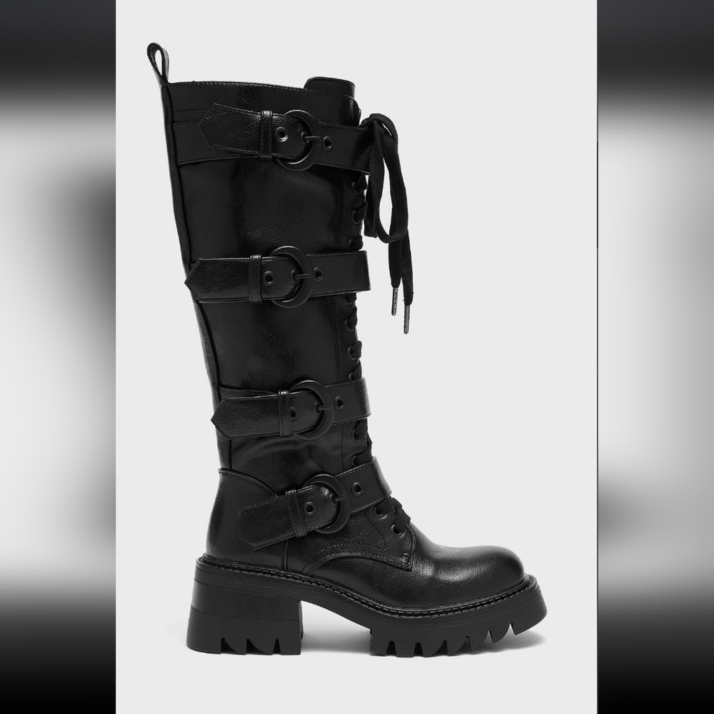 Killstar Black Combat Boots with Buckle Detail